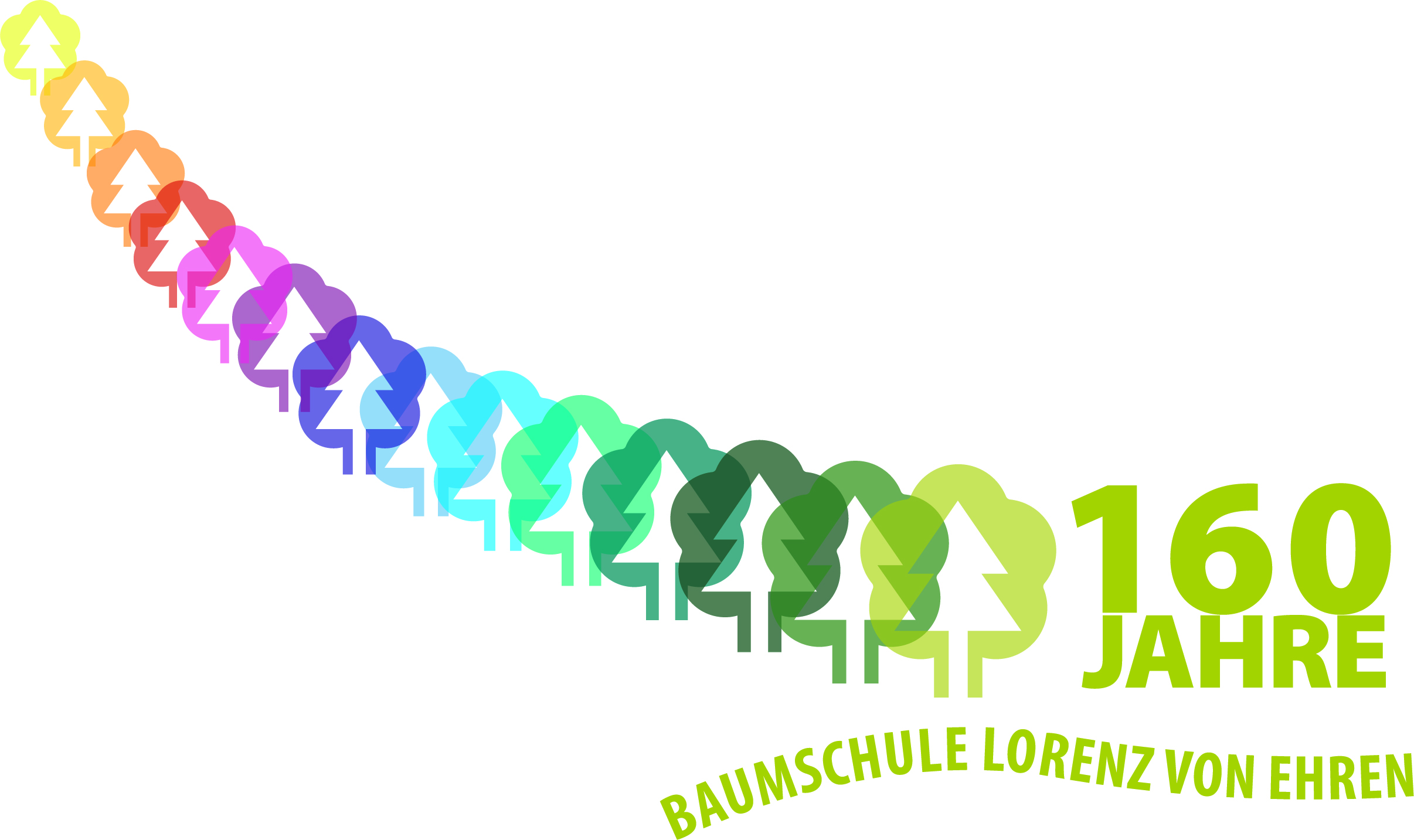 Bunte Bäume aus dem LvE Logo mit Schrift 160 Jahre