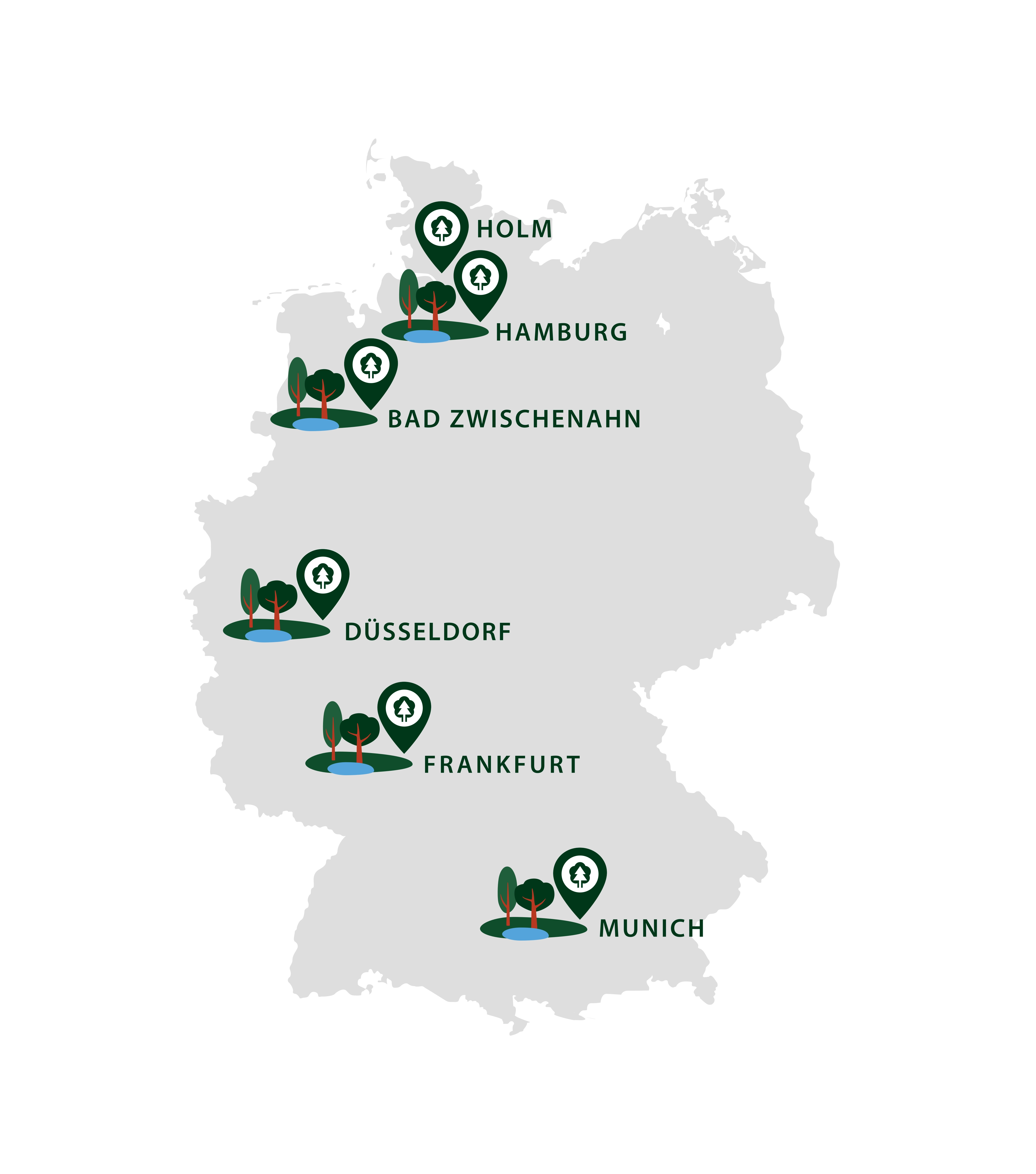An outline map of Germany shows the locations of the Lorenz von Ehren tree nursery